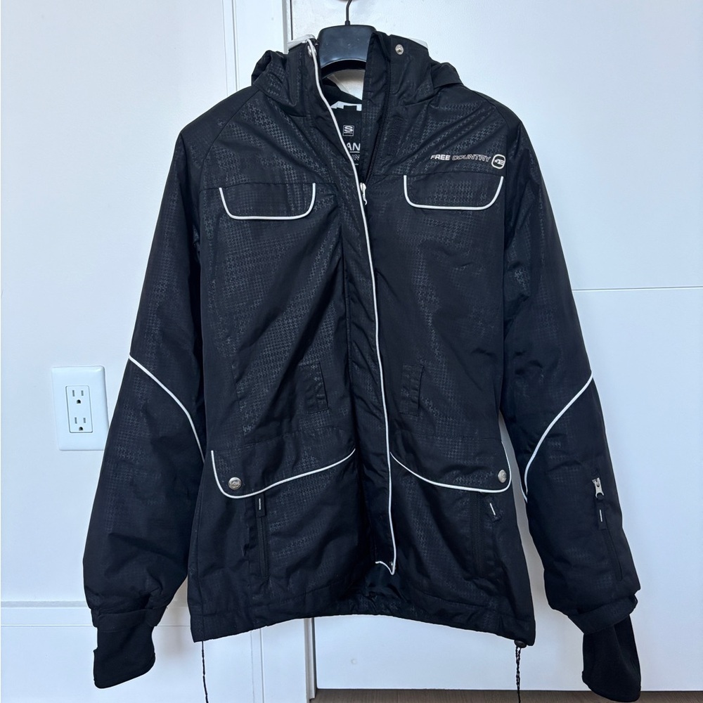 Snowboard Ski Jacket Black White Trim - S